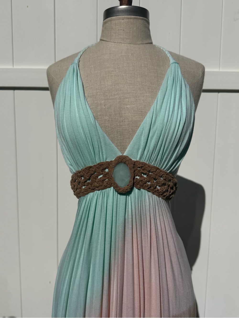 y2k Bohemian Halter Maxi Dress in Mint, Pink & Brown - Picture 2 of 6